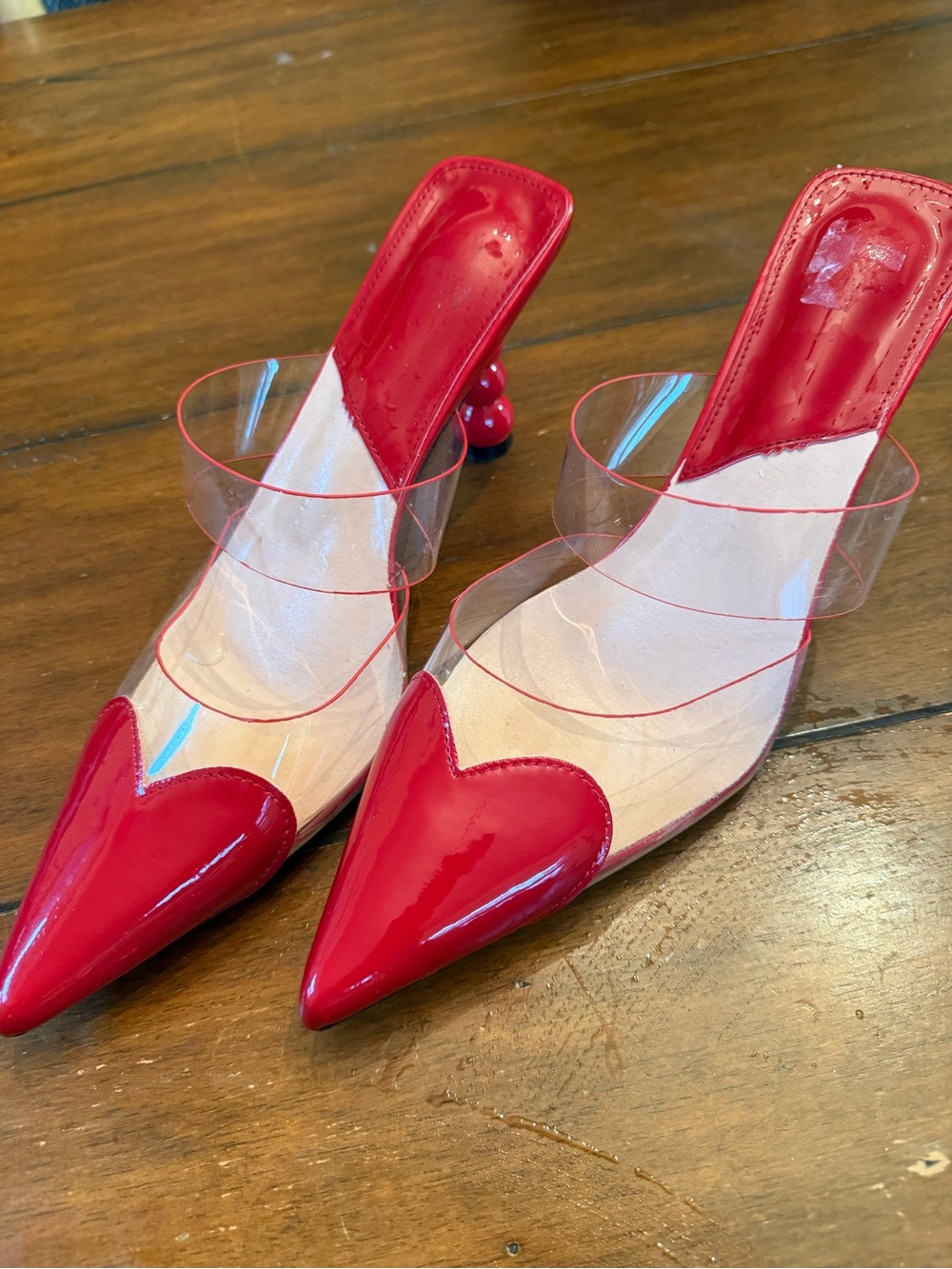 Red transparent heart (fake Alaia ) Pointy Toe Transparent High Heel sz 43 11/12
